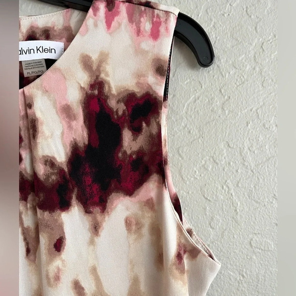 Calvin Klein Petite Printed Pleat-Neck Top in Sand Multi - Wear to Work, Size PL - Picture 10 of 10